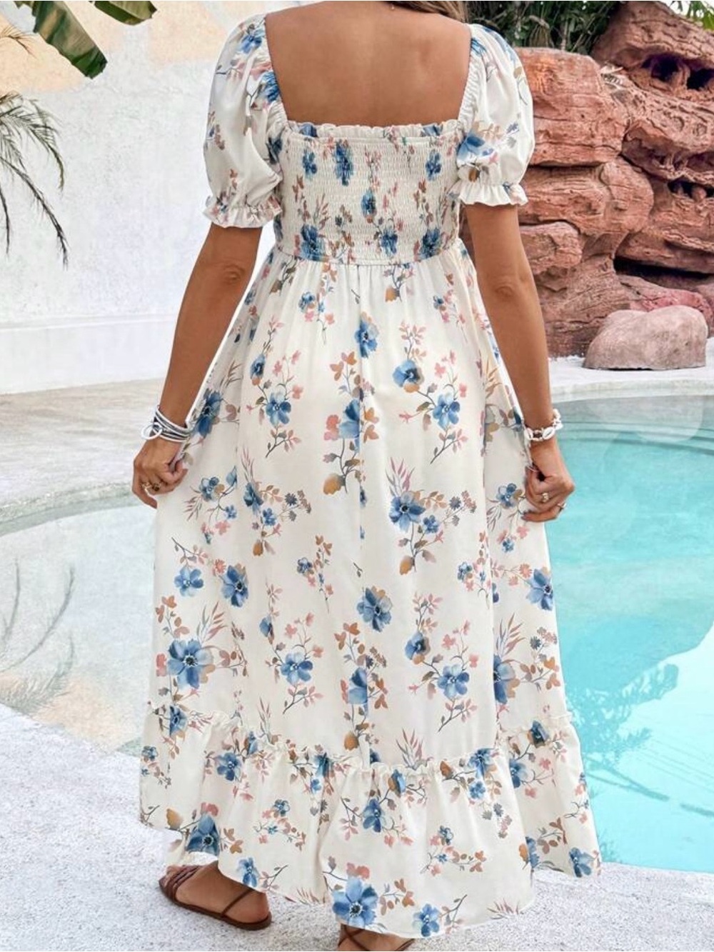 SHEIN Cream Floral Maxi Dress with Blue and Pink Flowers - Picture 4 of 4